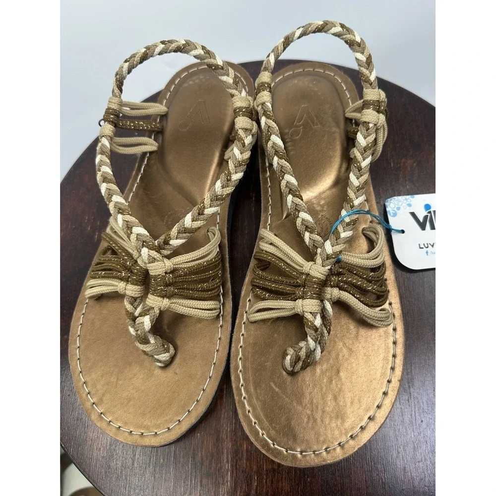VINES ISLANDWEAR Sandals Women's Sunkiss Size 8 Brown Braided New With Tags
